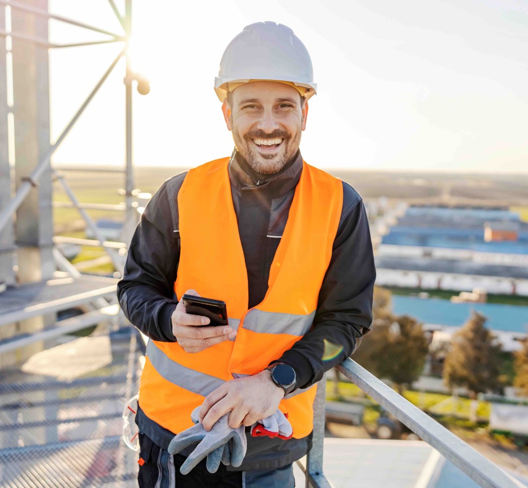 Builder with smartphone