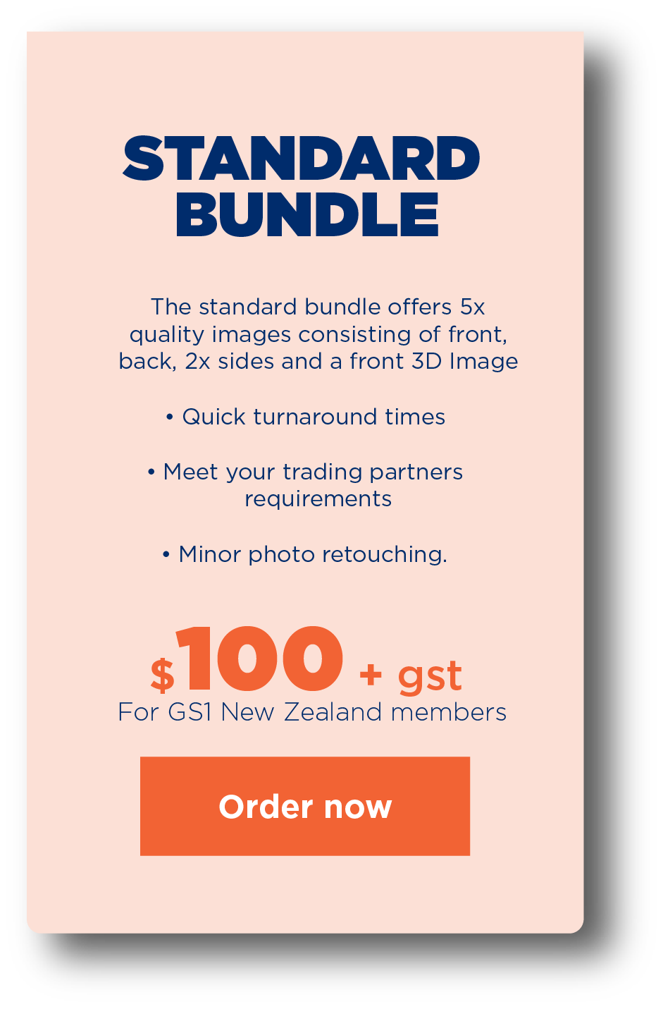 Standard photography bundle showing a product on white background from a single front-facing angle